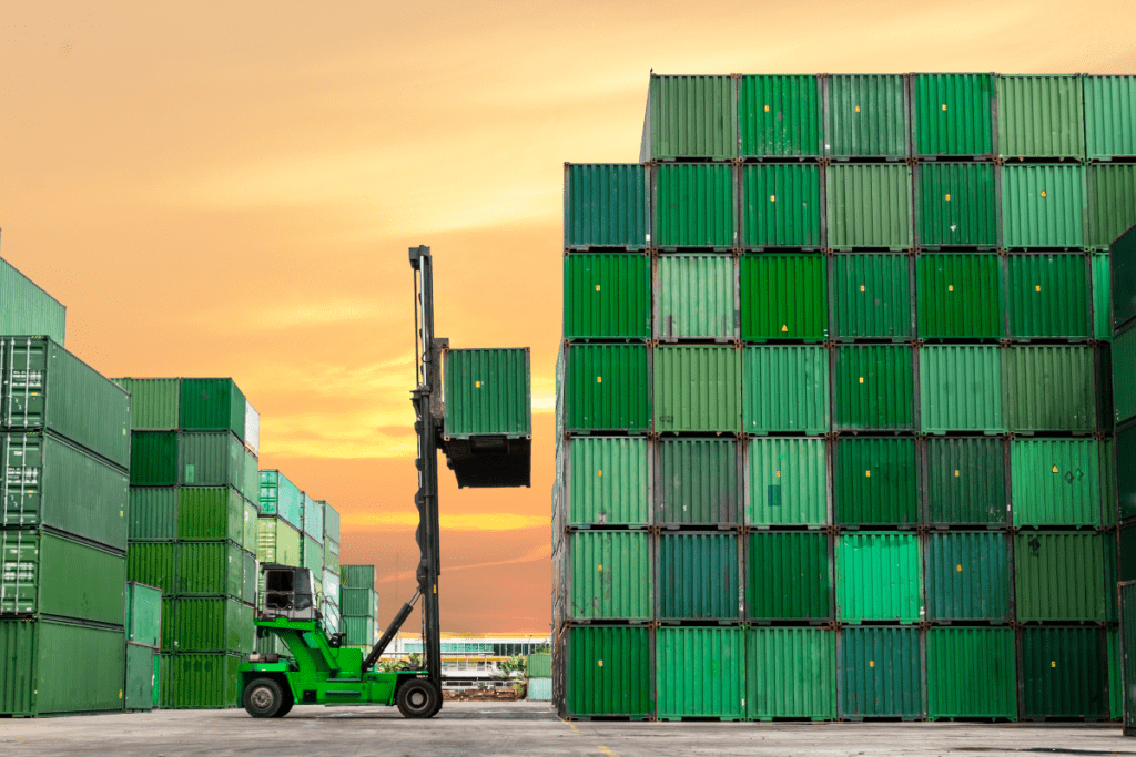 supply chain carbon emissions - unloading cargo ship